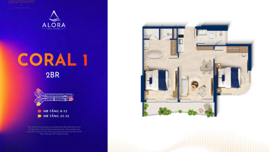 ALORA NHA TRANG/ Hướng biển+Quảng trường/ 2 Phòng ngủ/ 62-65m2/ từ 5.05 -5.5 Tỷ