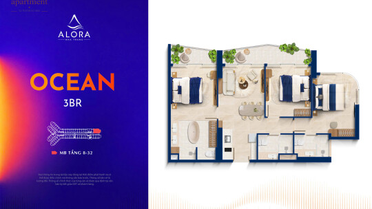 ALORA NHA TRANG/ Hướng biển + Hướng phố/ 2 Phòng Ngủ/ 62-65m2/ 4.7 - 5.8 Tỷ