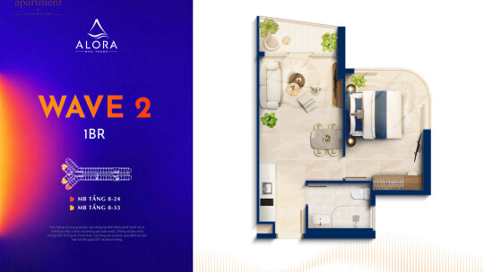 ALORA NHA TRANG/ Hướng biển + thành phố/ 1 Phòng ngủ/ 38 -50m2/ Từ 2.2 - 2.9 Tỷ