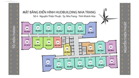 Hud Building Nha Trang / Hướng Phố / 02 Phòng Ngủ / 60m² /2013