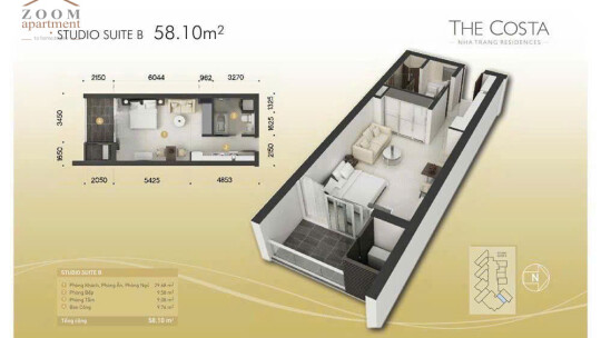 THE COSTA NHA TRANG / Studio, direct sea-facing / 52.9m² / 7.2 billion VND
