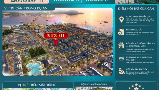 Vinhomes Pearl Bay Phú Quý Nha Trang/ NT3-01/ Phân khu Ngọc Trai/ căn góc 2 mặt thoáng/ 408,8 m²/ Thô nhà ở/ 74 Triệu